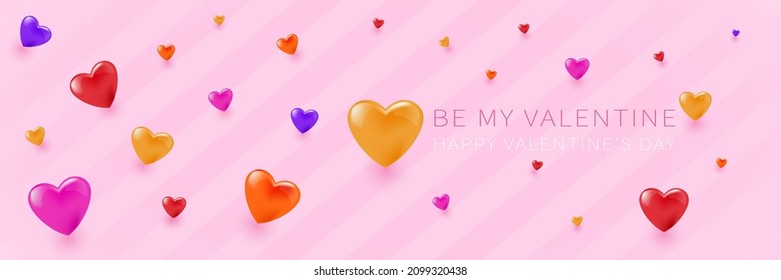 Happy Valentines day vector horizontal background, poster, banner or card. Be my valentine greeting card design