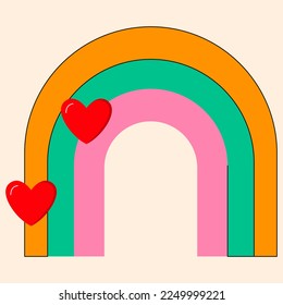 Happy Valentins Tag Vektorsymbol Baby Regenbogen mit Liebe Herzen Cartoon Stil Art