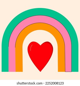 Feliz Día de San Valentín icono del vector arco iris con corazones estilo de dibujos animados para bebés