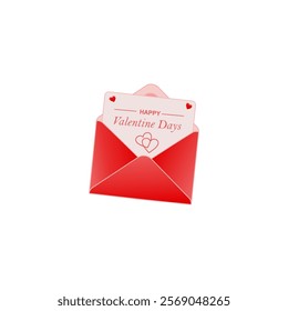 Happy valentines day. Vector icon of open envelope letter, letter with red heart. Realistic element for romantic design. Isolated object on white background.