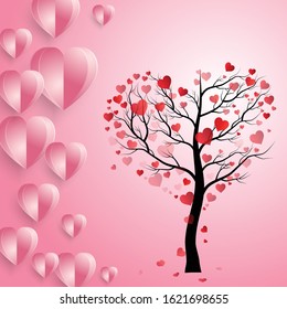 Happy Valentines Day. Vector illustrati Love tree on pink background, illustration Vector