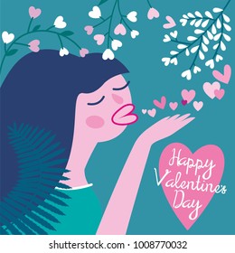 Happy Valentine's Day vector illustration of a loving couple kiss