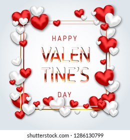 Happy Valentine's Day Vector Illustration. Holiday Modern Design Template with Red and White Realistic Hearts. Banner or Header Vector Background.