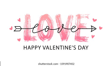 Happy Valentines Day. Vector illustration isolated on white background. Hand drawn text lettering for Valentines Day greeting card. Calligraphic design for print cards, banner, poster