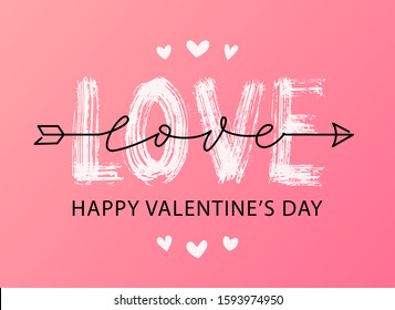 Happy Valentines Day. Vector illustration isolated on white background. Hand drawn text lettering for Valentines Day greeting card. Calligraphic design for print cards, banner, poster