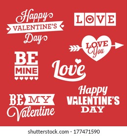 Happy Valentine's Day Vector Illustration Set | Love, Be Mine, Be My Valentine, Love You Arrow and Hearts