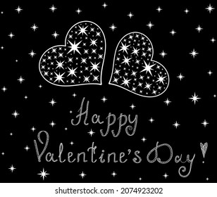 Happy Valentine's day vector illustration with two handwritten hearts filled with stars