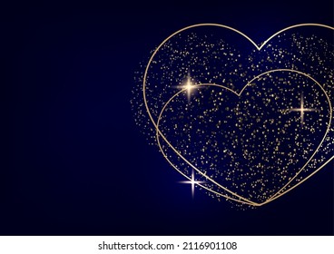 Happy Valentine's Day vector illustration with heart of gold,. Template for card, menu, flyer, coupon, poster, cover, banner. Shine of love.