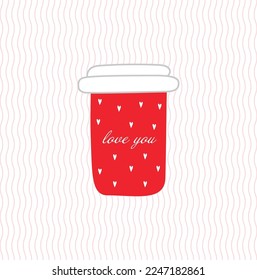 Happy valentine's day. Vector illustration doodle hand drawn glass jar with hearts inside, label "For You". The 14th of February. Illustration for lovers, prints, postcard, cards, flyers, holidays.
