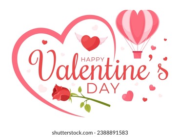 Happy Valentine's Day Vector Illustration on February 14 with Heart or Love for Couple Affection in Flat Valentine Holiday Cartoon Pink Background