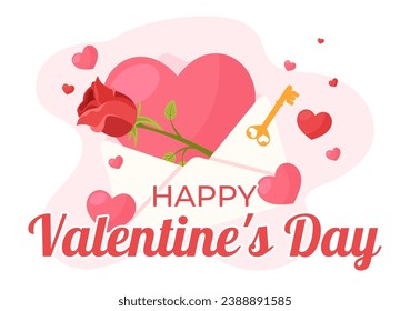 Happy Valentine's Day Vector Illustration on February 14 with Heart or Love for Couple Affection in Flat Valentine Holiday Cartoon Pink Background