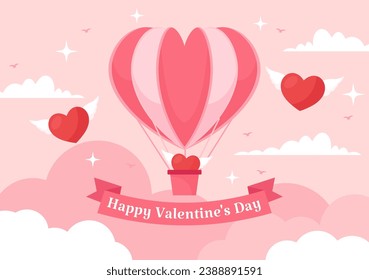 Happy Valentine's Day Vector Illustration on February 14 with Heart or Love for Couple Affection in Flat Valentine Holiday Cartoon Pink Background