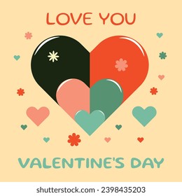Happy Valentine's Day vector illustration. Festive background design with hearts. Square poster, flyer, greeting card, web resource, background