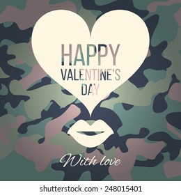 Happy Valentine's Day, vector illustration, military style, on a green background