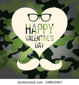 Happy Valentine's Day, vector illustration, military style, on a green background