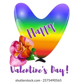 Happy Valentine's Day. Vector illustration with hearts, lgbt rainbow and flowers.

