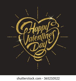 Día de San Valentín feliz - ilustración vectorial con letras oro brillante