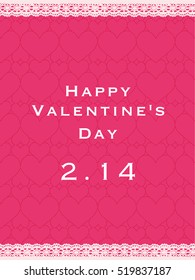 Happy Valentine's day.  Vector illustration on the red background with hearts. Great holiday card for the day of lovers. Elements for design.