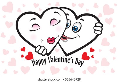 Happy valentines day vector  illustration  with Harts romantic couple Kissing and background pattern 