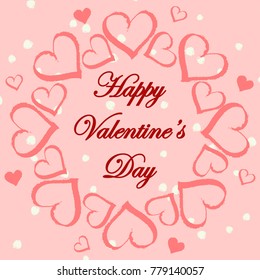 Happy Valentine's Day. Vector illustration with hand drawn hearts and text