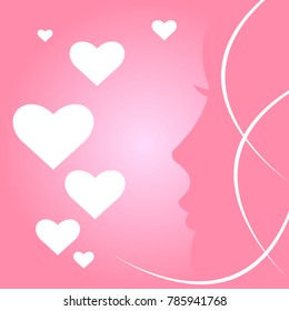 Happy Valentine's day! Vector illustration. Girl and hearts on a pink background.
