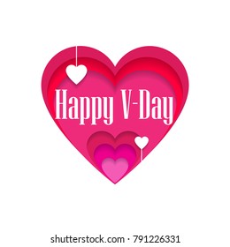 Happy Valentine's Day. Vector illustration. Vintage greeting card With paper cat Hearts.