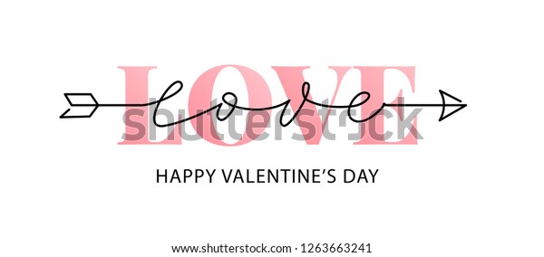 ハッピーバレンタインデー 白い背景にベクターイラスト バレンタインデーのグリーティングカード用の手書きのテキスト文字 印刷カード バナー ポスターの書画デザイン のベクター画像素材 ロイヤリティフリー 1263663241