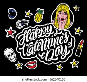 Happy Valentines Day. Vector illustrations sticker set.