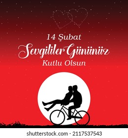 Happy Valentine's Day vector image. Turkish language "14 subat Sevgililer gununuz kutlu olsun"	
