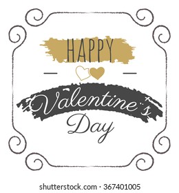Happy Valentines Day vector lettering. Typography photo overlay, hand drawn text design label, Greetings poster or card design. Isolated on white background. Golden palette. Gold colors. Vector.