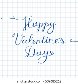 happy valentines day, vector lettering on checkered paper page