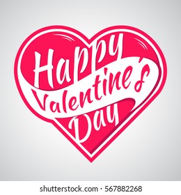 Happy Valentines Day Vector lettering Card. illustration of a red heart.