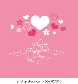 Happy Valentines Day. Vector love background with hearts and flowers. Creative design for party invitation, greeting card, poster and banner