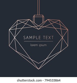 Happy Valentine's Day. Vector Modern Card With Rose Gold Geometric Heart 