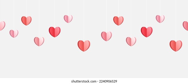 Happy Valentine's Day. Vector multicolor hanging hearts on an isolated white background. Paper elements, paper decoration. Vector illustration concept