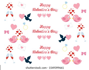 Happy Valentine's day vector pattern with abstract cartoon birds and hearts