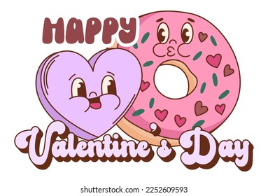 Happy Valentines Day vector print. Retro Valentine's Day quote
