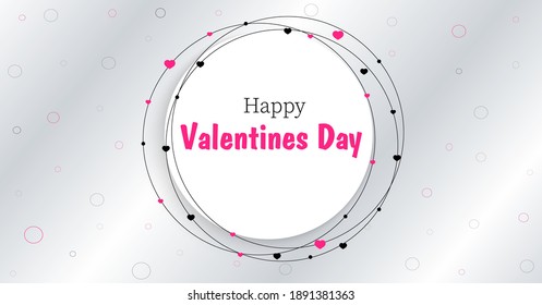 Happy Valentine's Day vector, red, pink banner. Valentine's Day. Design template for greeting card made of paper with fern leaf. Beautiful postcard, brochure with text and white frame in the middle.	