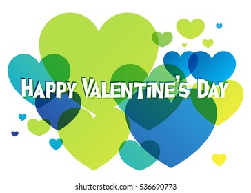 Happy Valentines Day vector template for greeting card. Hearts and Lettering