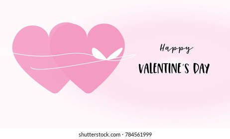 Happy valentine's day vector with two hearts and ribbon on pink gradient background