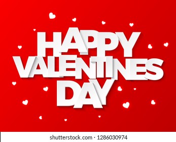 Happy Valentines Day Vector Typography Illustration with White little  Hearts and Nice Red Background.