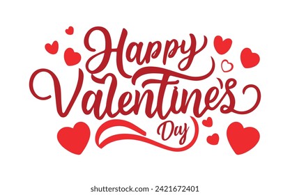 Happy Valentines Day vector typography poster with handwritten red calligraphy text, isolated on white background. valentine Illustration