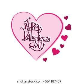 Happy Valentines day Vector typography. Happy Valentine's Day lettering with hearts. Romantic hand drawn phrase. Vector illustration for love concept valentine or wedding. the 14 of february