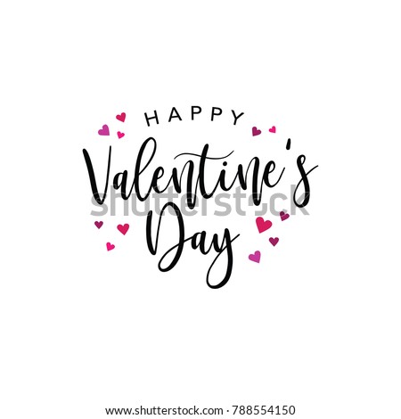 Happy Valentine's Day Vector Typography with Pink and Red Hearts