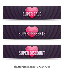 Happy Valentines Day vector web banners. Vector design template. Vector design mock up. Vector typography design. Abstract vector background. Set of vector design elements