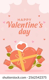 happy valentine's day vertical banner illustration in flat design