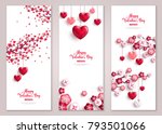 Happy Valentine's Day vertical banners set with tree and hearts. Vector illustration. Holiday brochure design, greeting cards, love creative concept, gift voucher, invitation.