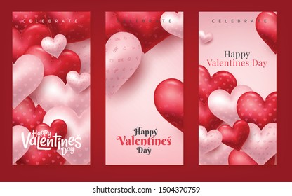 Happy Valentines Day vertical banners set. Vector illustration