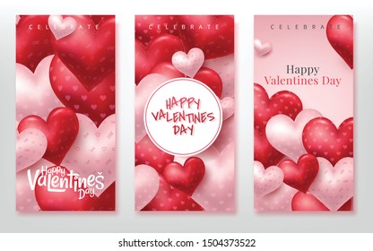 Happy Valentines Day vertical banners set. Vector illustration