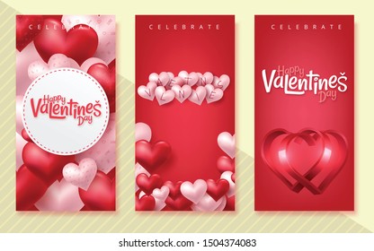 Happy Valentines Day vertical banners set. Vector illustration